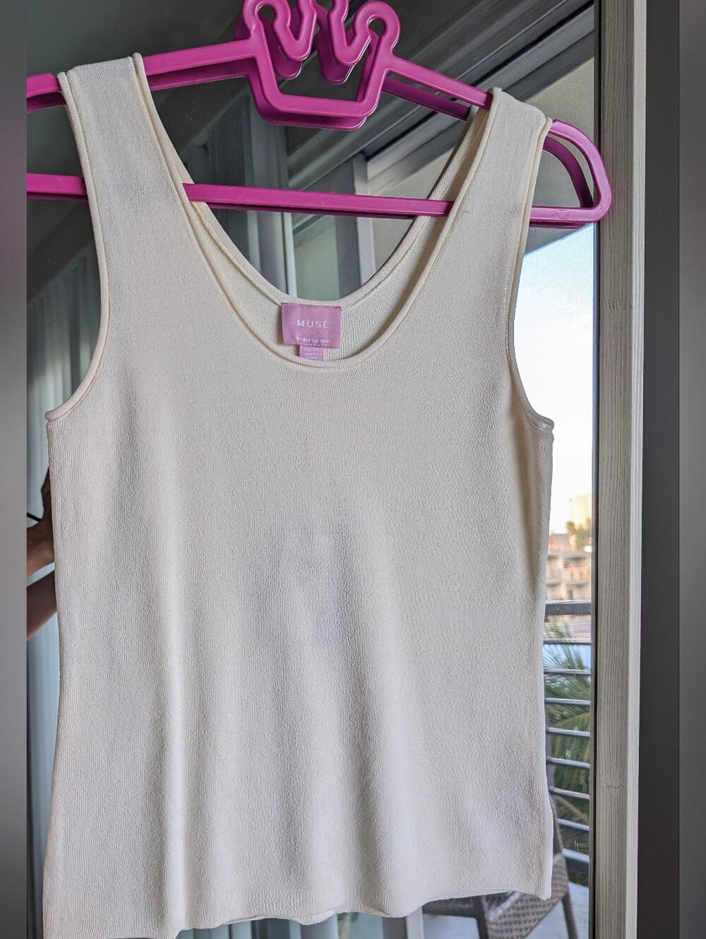 NWT MUSE Cream Knit Tank Top XS Scoop Neck Rolled Edge MSRP $48